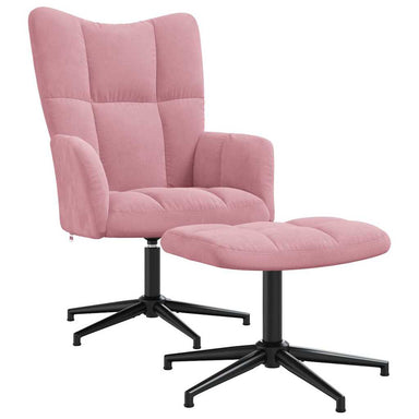 Relaxstoel met voetenbank fluweel roze