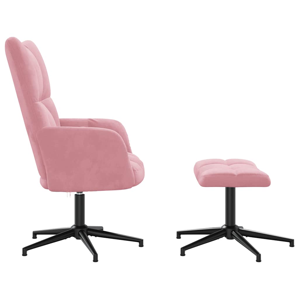 Relaxstoel met voetenbank fluweel roze