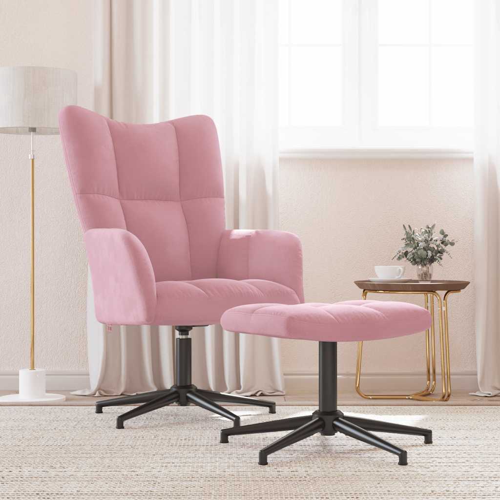 Relaxstoel met voetenbank fluweel roze