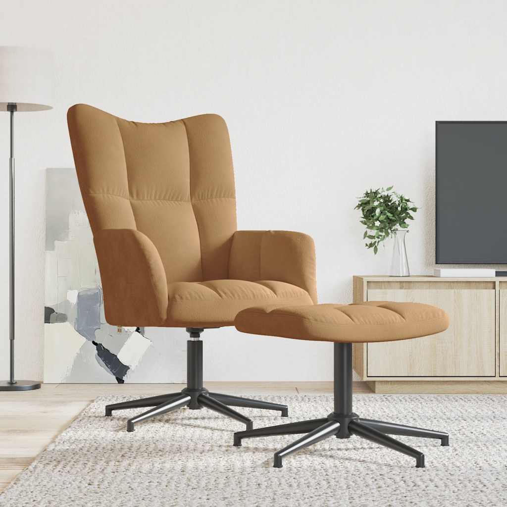 Relaxstoel met voetenbank fluweel bruin