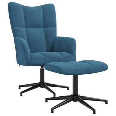 Relaxstoel met voetenbank fluweel blauw
