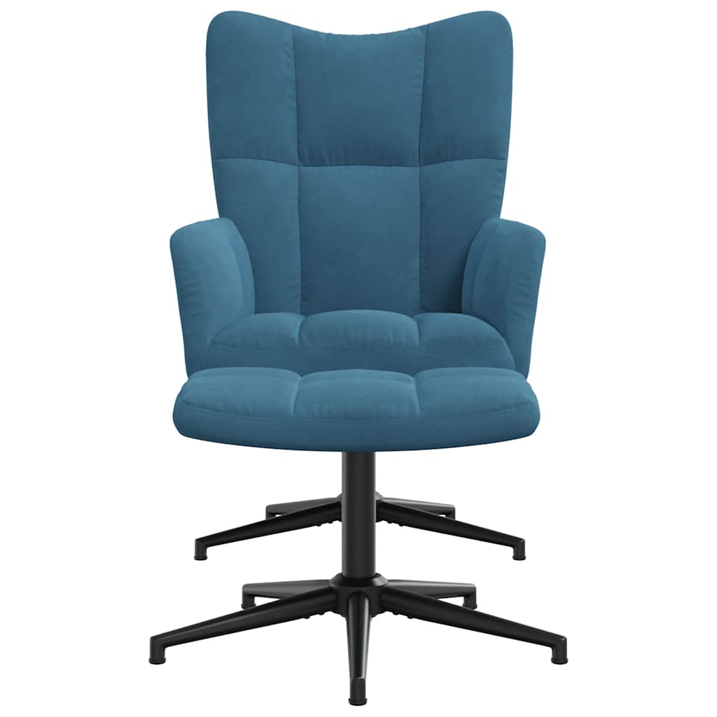 Relaxstoel met voetenbank fluweel blauw