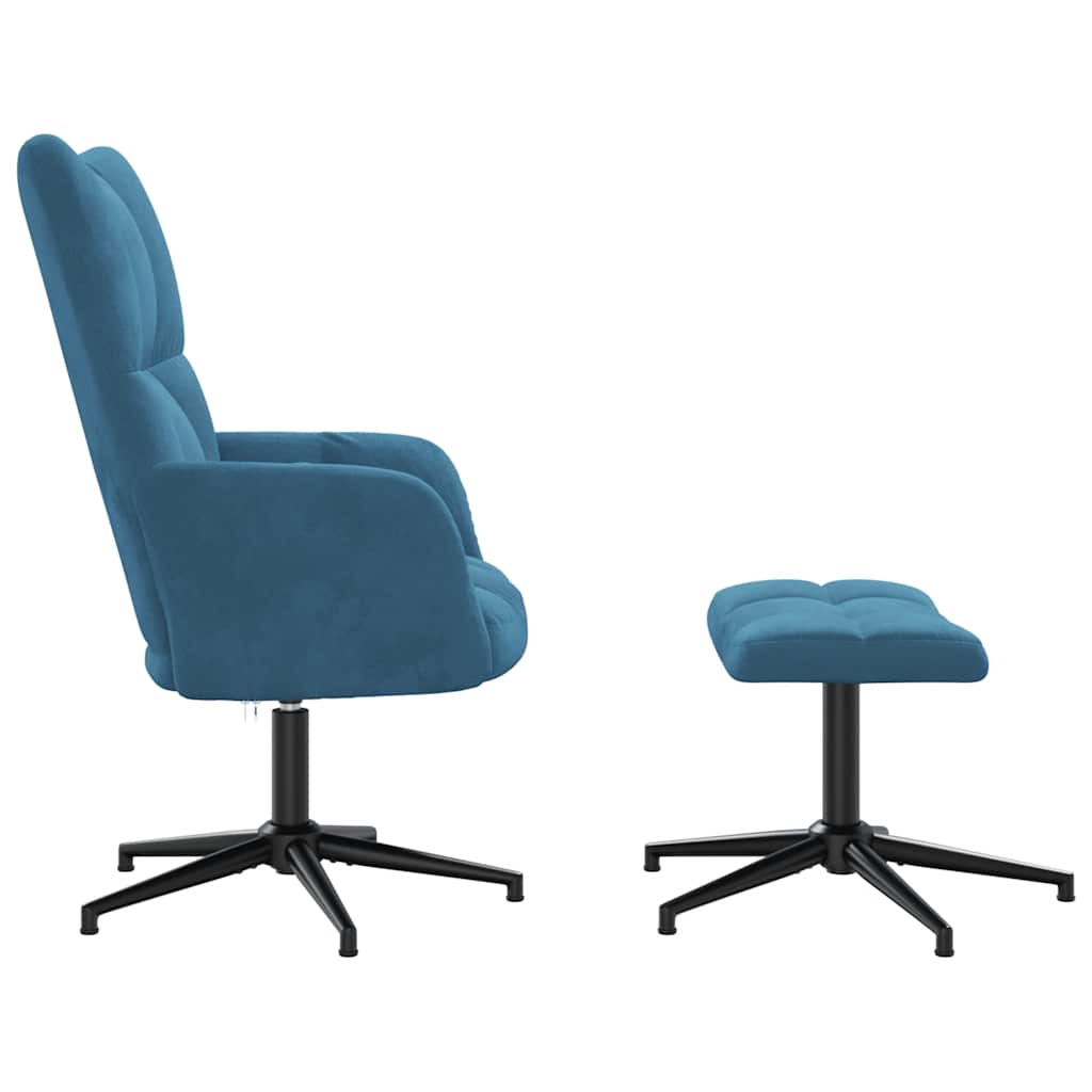 Relaxstoel met voetenbank fluweel blauw