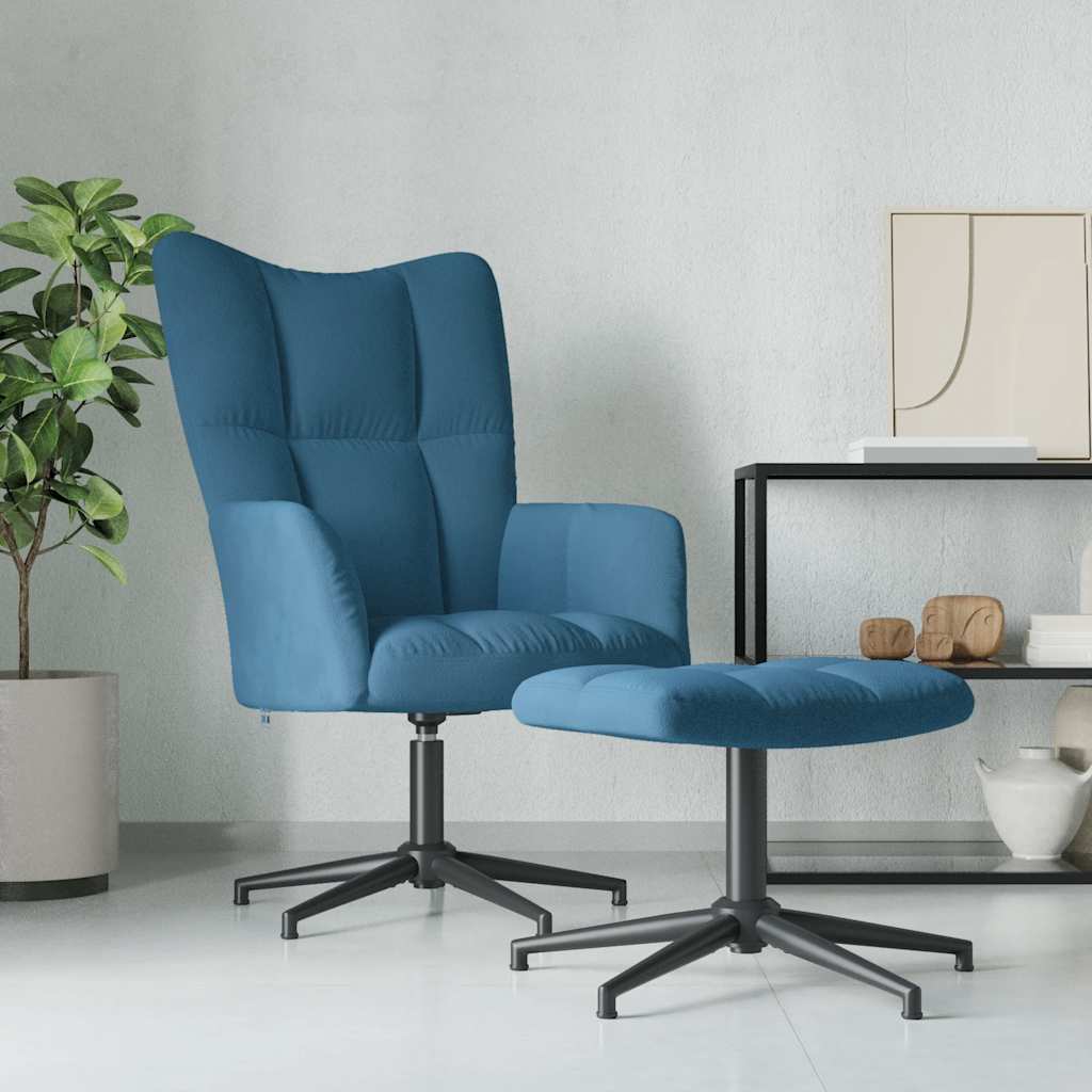 Relaxstoel met voetenbank fluweel blauw