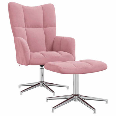 Relaxstoel met voetenbank fluweel roze
