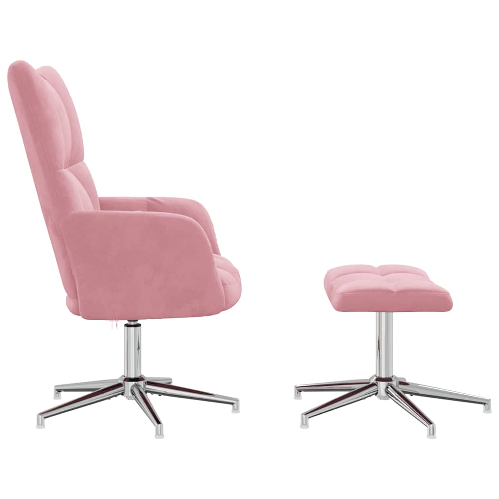 Relaxstoel met voetenbank fluweel roze