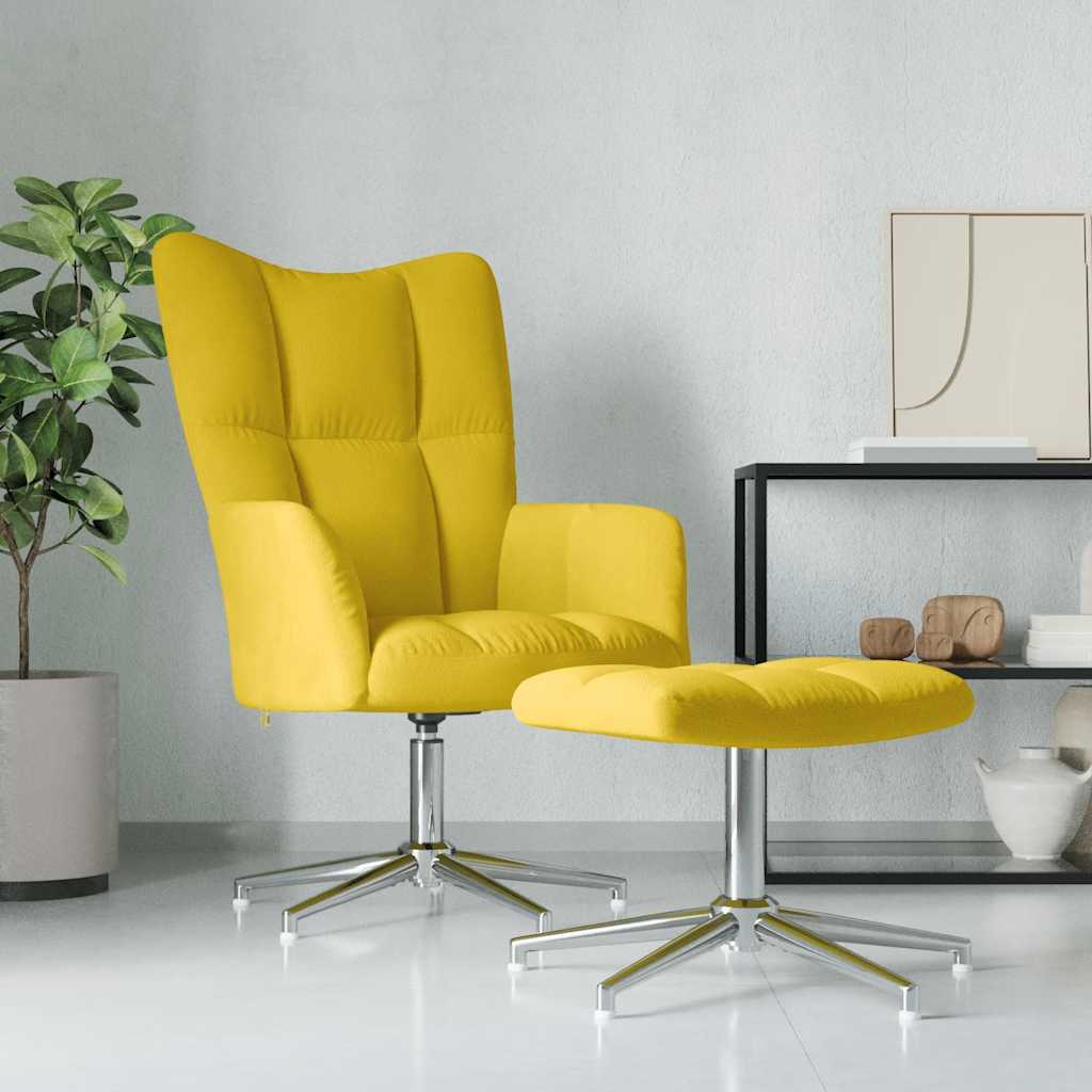 Relaxstoel met voetenbank fluweel mosterdgeel