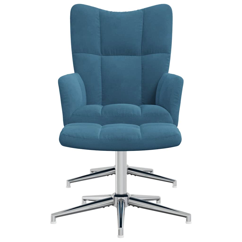 Relaxstoel met voetenbank fluweel blauw