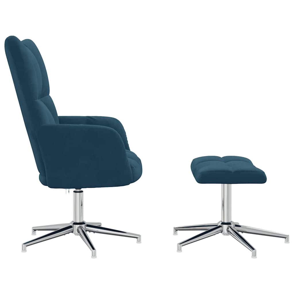Relaxstoel met voetenbank fluweel blauw