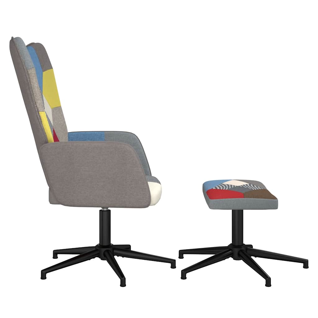 Relaxstoel met voetenbank patchwork stof