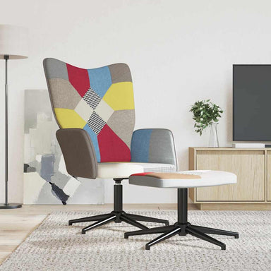 Relaxstoel met voetenbank patchwork stof