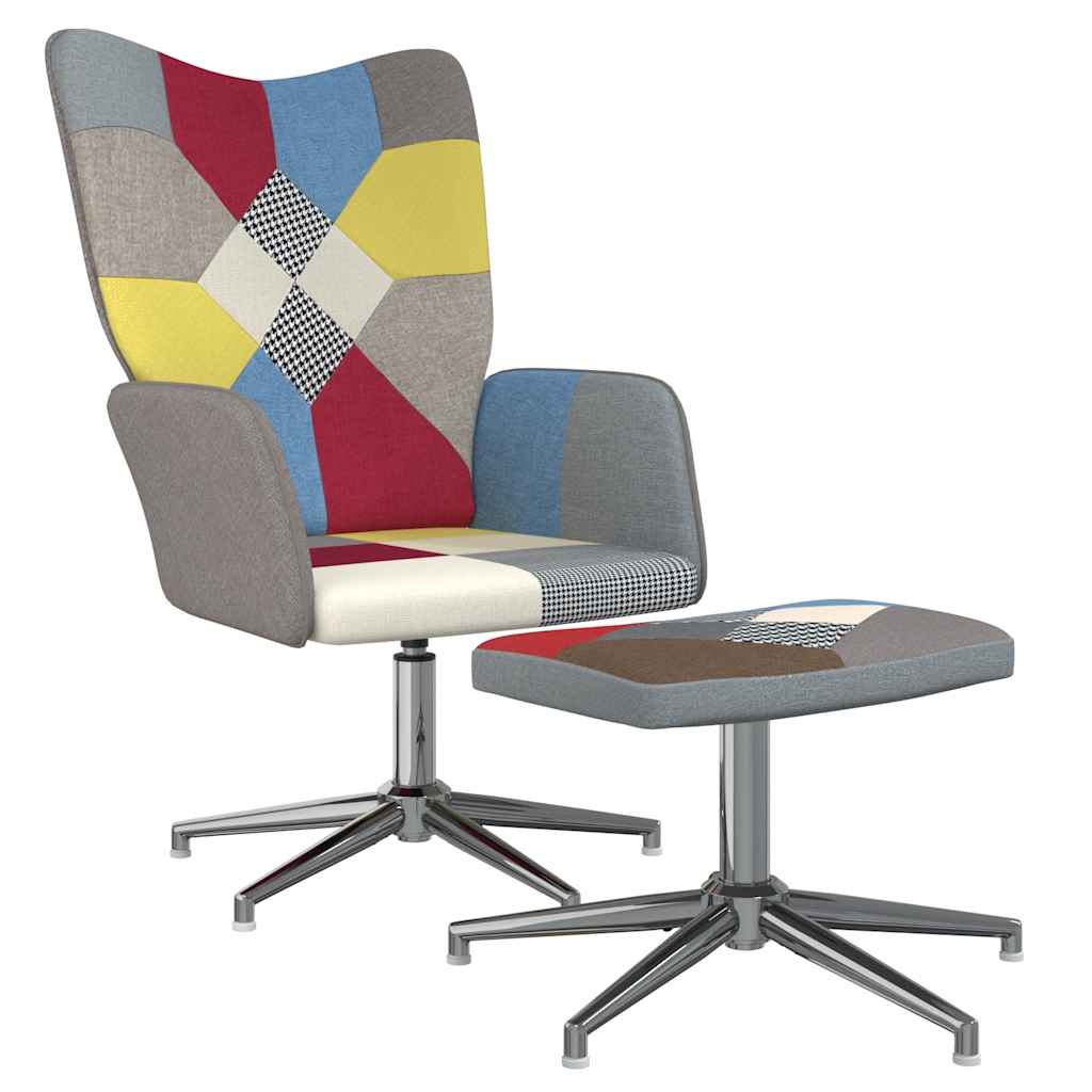 Relaxstoel met voetenbank patchwork stof
