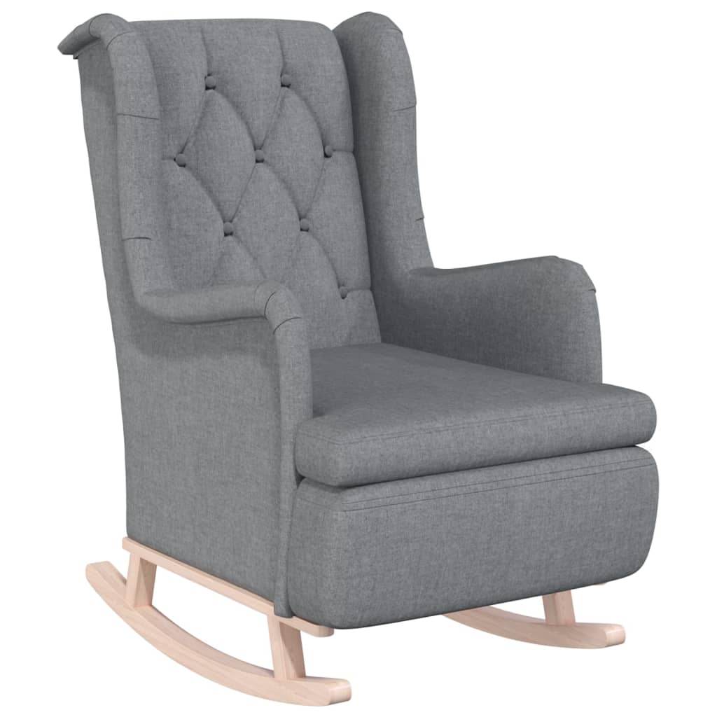 Fauteuil met massief rubberwood schommelpoten stof lichtgrijs