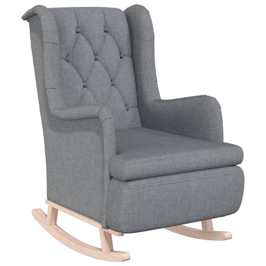 Fauteuil met massief rubberwood schommelpoten stof lichtgrijs