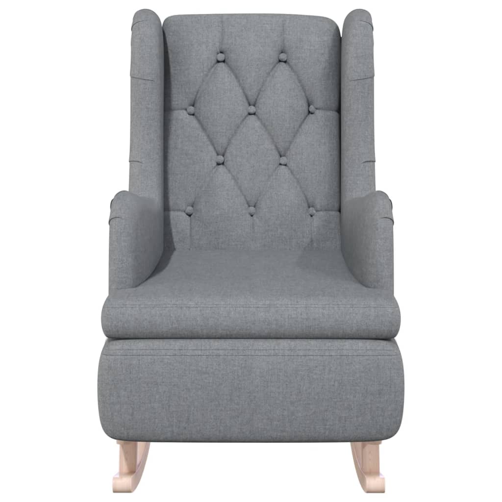 Fauteuil met massief rubberwood schommelpoten stof lichtgrijs