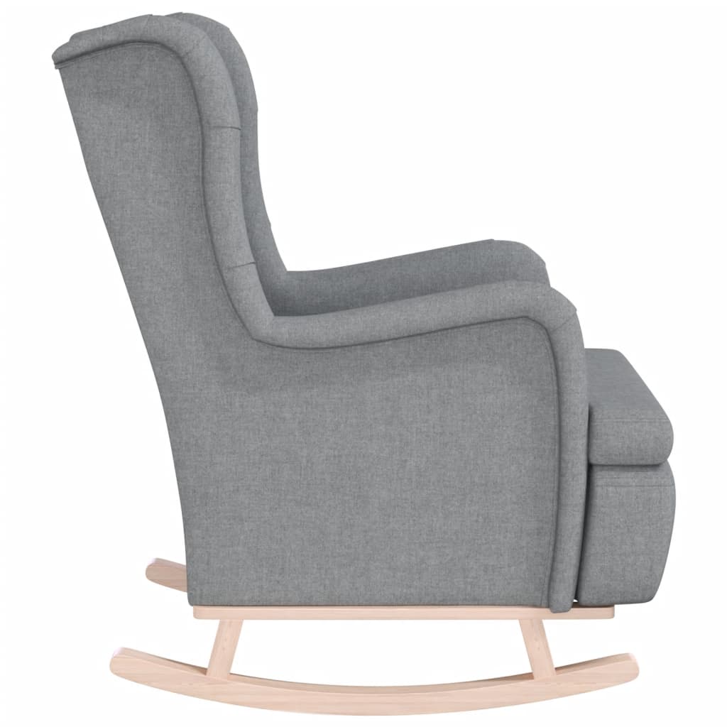 Fauteuil met massief rubberwood schommelpoten stof lichtgrijs