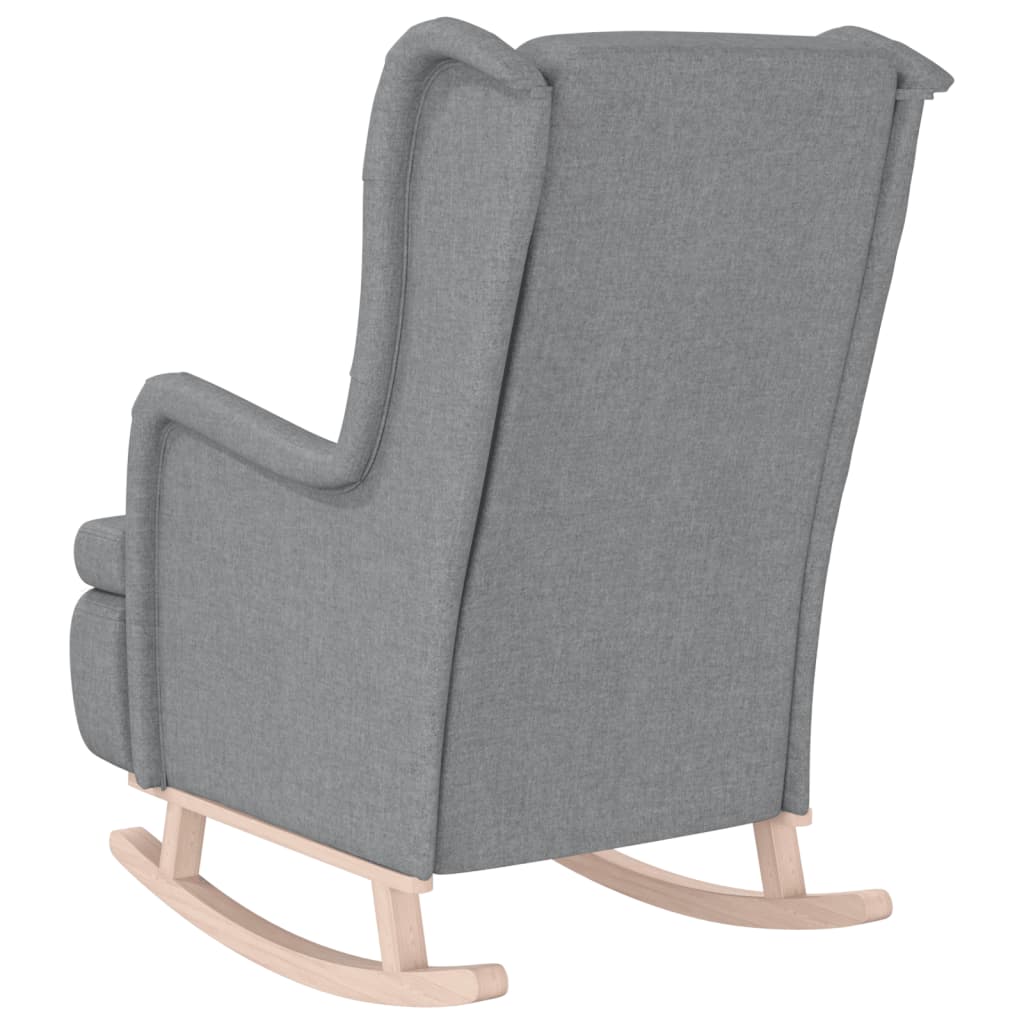 Fauteuil met massief rubberwood schommelpoten stof lichtgrijs