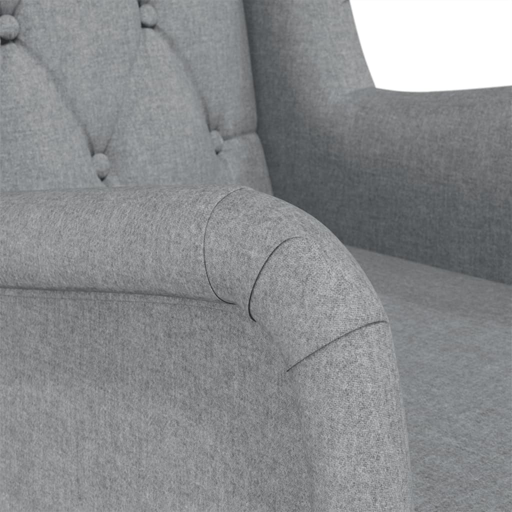 Fauteuil met massief rubberwood schommelpoten stof lichtgrijs