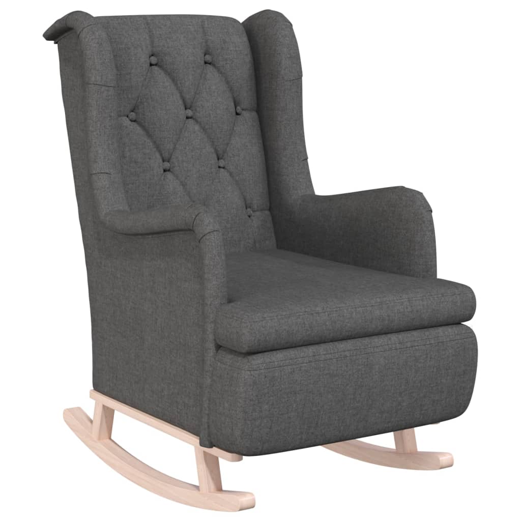 Fauteuil met massief rubberwood schommelpoten stof donkergrijs