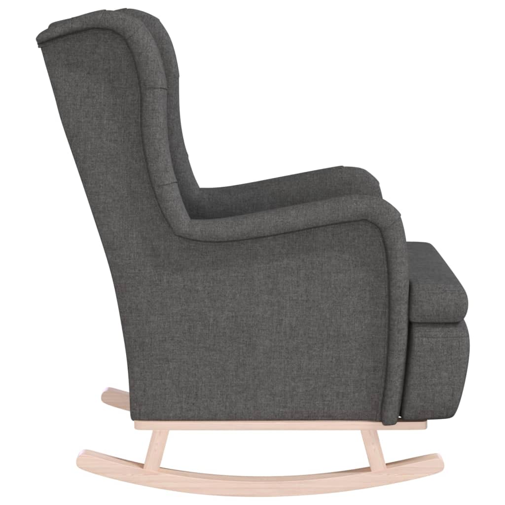 Fauteuil met massief rubberwood schommelpoten stof donkergrijs