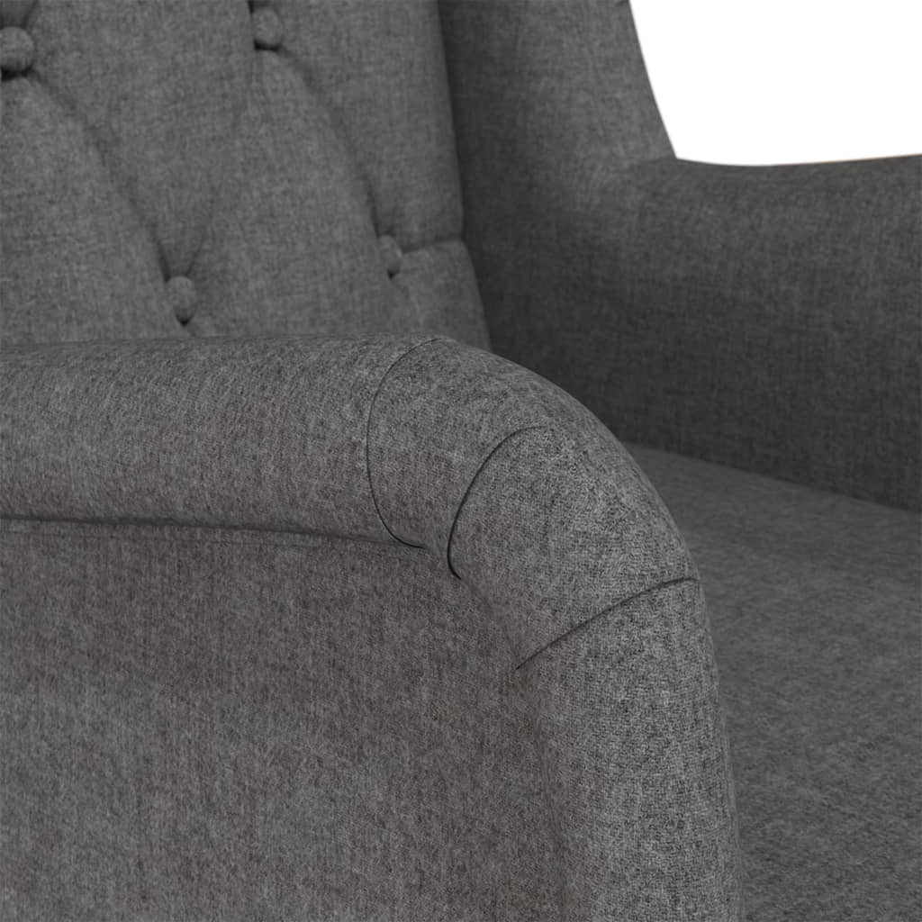 Fauteuil met massief rubberwood schommelpoten stof donkergrijs