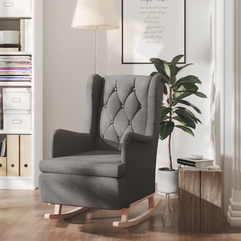 Fauteuil met massief rubberwood schommelpoten stof donkergrijs