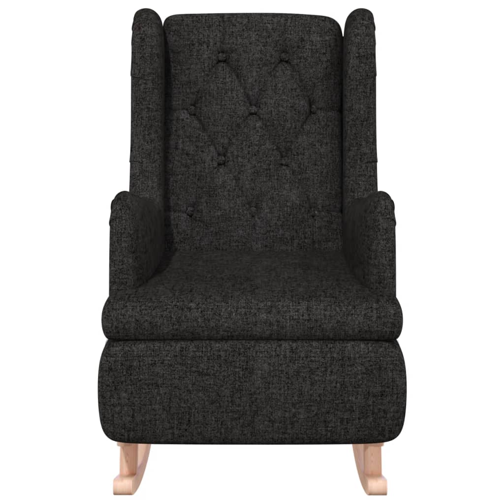 Fauteuil met massief rubberwood schommelpoten stof zwart