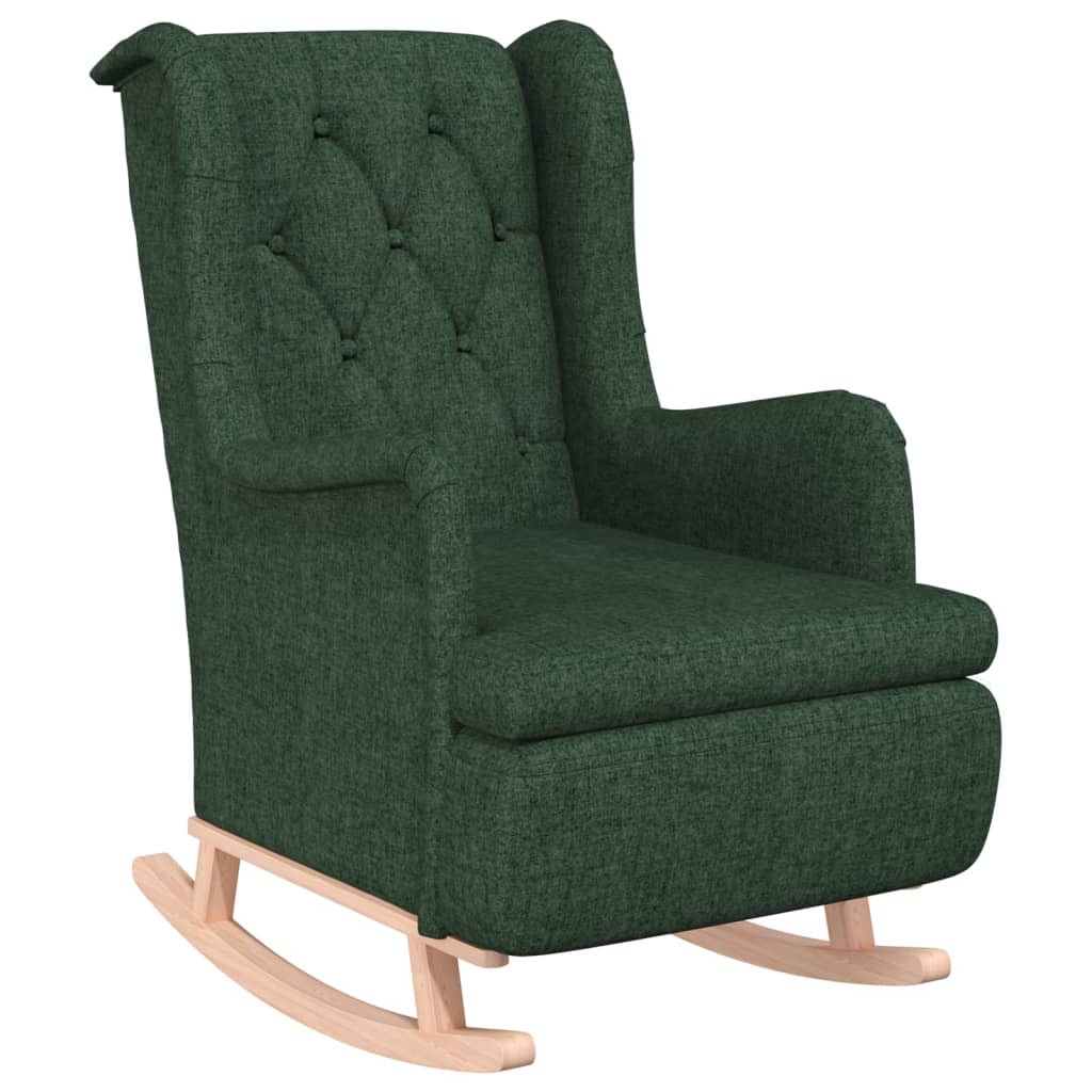 Fauteuil met massief rubberwood schommelpoten stof donkergroen