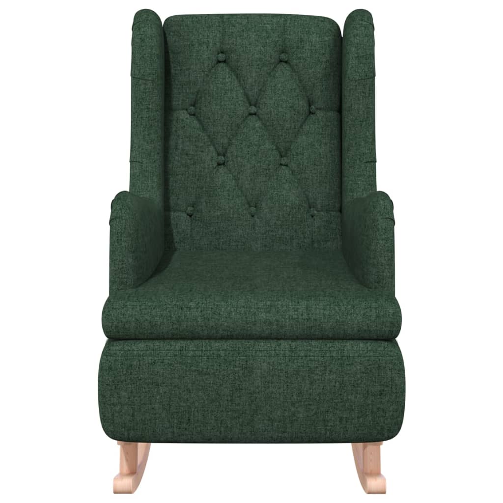 Fauteuil met massief rubberwood schommelpoten stof donkergroen