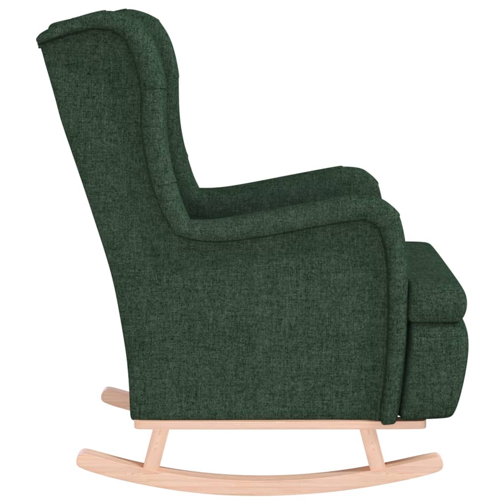 Fauteuil met massief rubberwood schommelpoten stof donkergroen