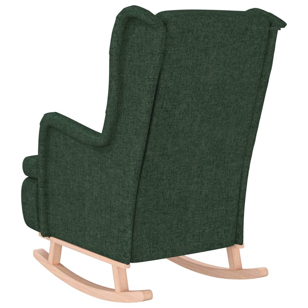Fauteuil met massief rubberwood schommelpoten stof donkergroen