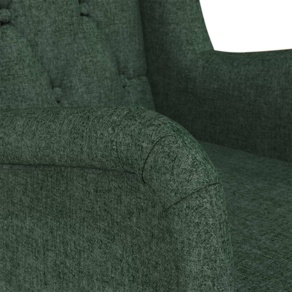Fauteuil met massief rubberwood schommelpoten stof donkergroen