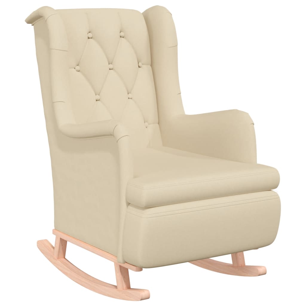 Fauteuil met massief rubberwood schommelpoten stof crèmekleurig
