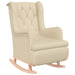 Fauteuil met massief rubberwood schommelpoten stof crèmekleurig