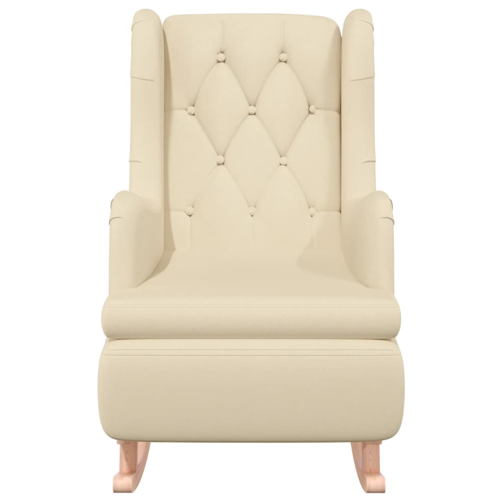 Fauteuil met massief rubberwood schommelpoten stof crèmekleurig