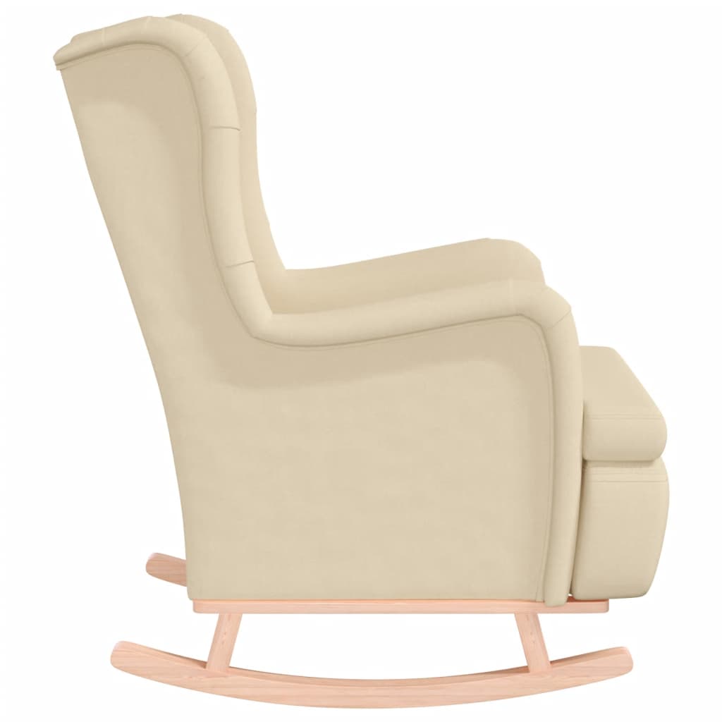 Fauteuil met massief rubberwood schommelpoten stof crèmekleurig