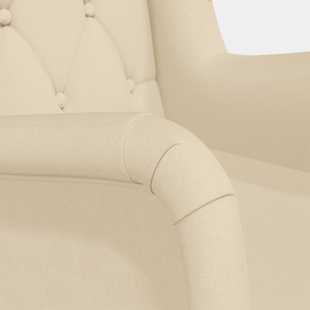 Fauteuil met massief rubberwood schommelpoten stof crèmekleurig