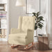 Fauteuil met massief rubberwood schommelpoten stof crèmekleurig