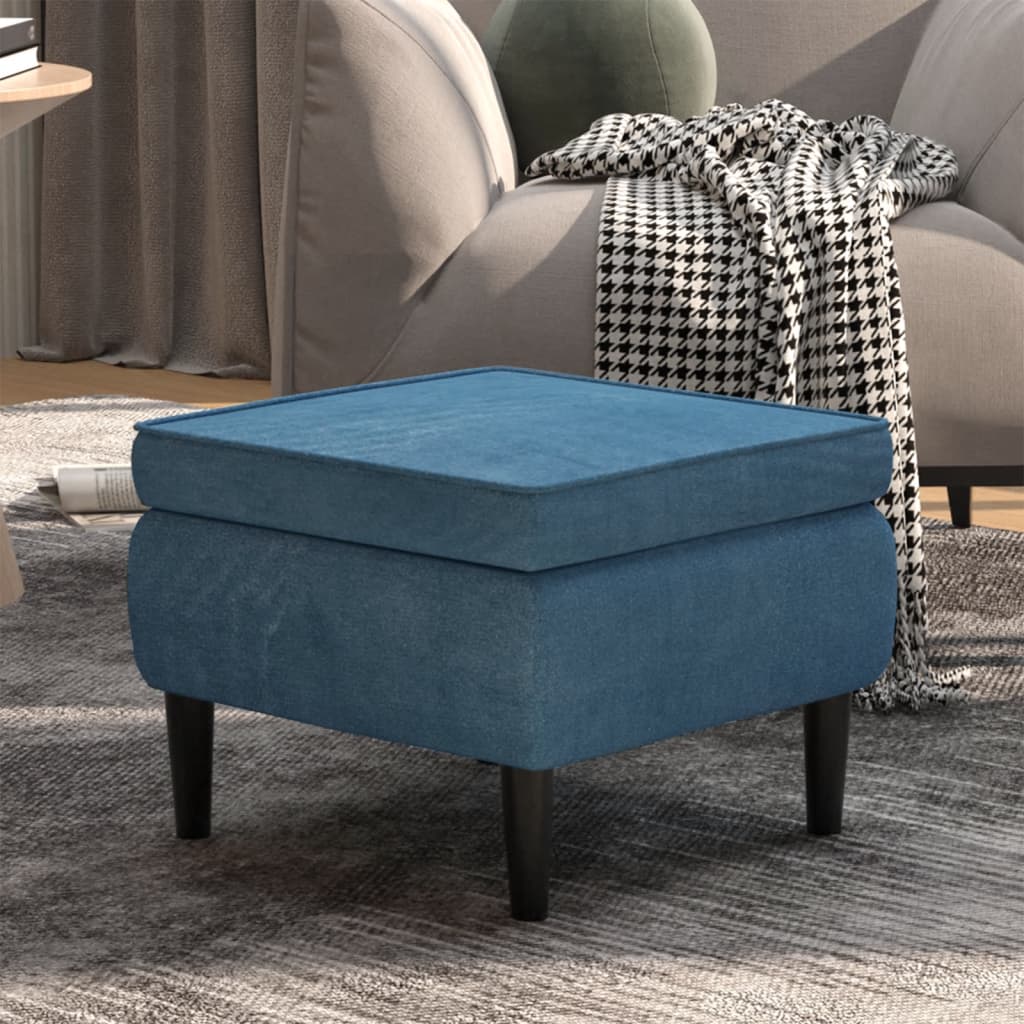 Kruk met houten poten fluweel blauw
