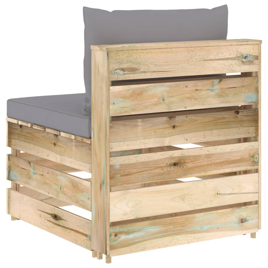 Middenbank Sectioneel Met Kussens Groen Geïmpregneerd Hout 1 Grijs en bruin