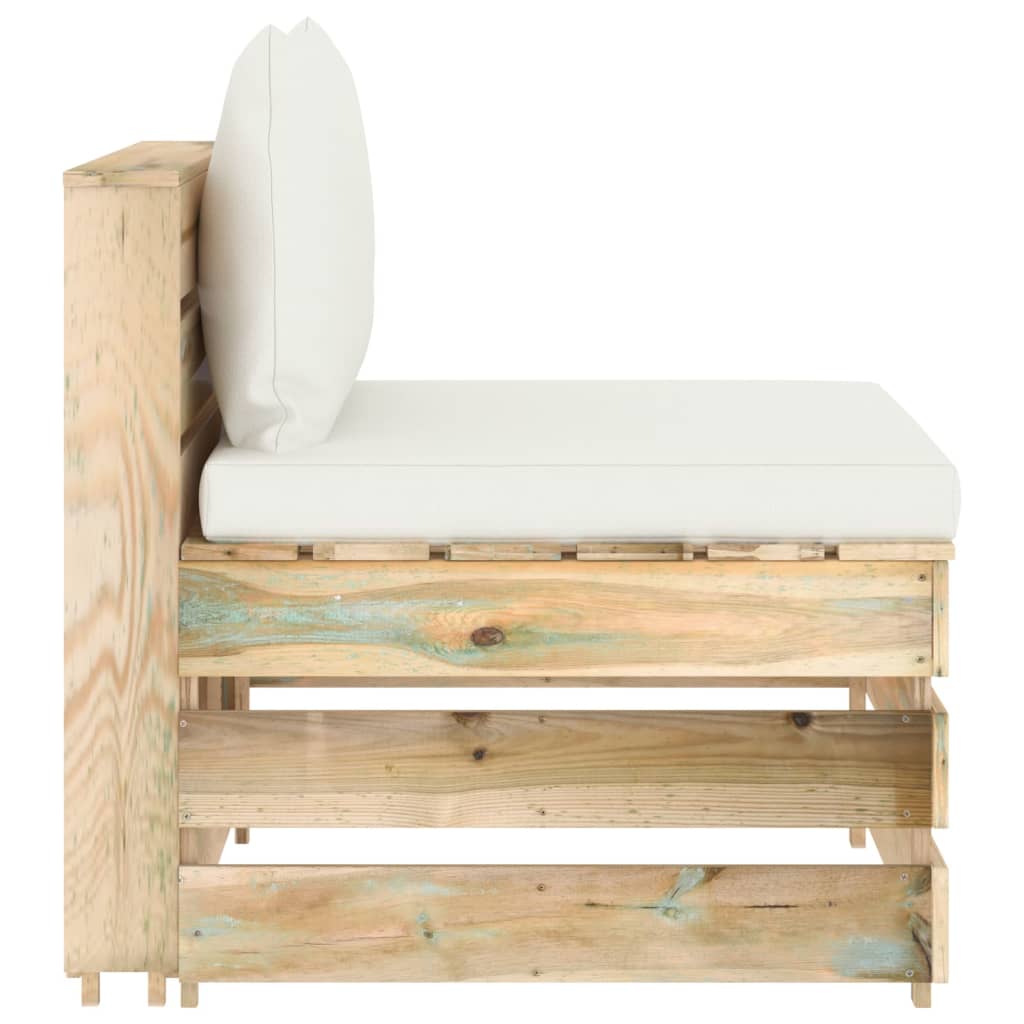 Middenbank Sectioneel Met Kussens Groen Geïmpregneerd Hout 1 Crème en bruin