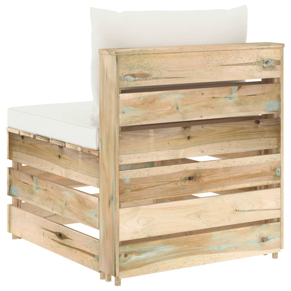 Middenbank Sectioneel Met Kussens Groen Geïmpregneerd Hout 1 Crème en bruin