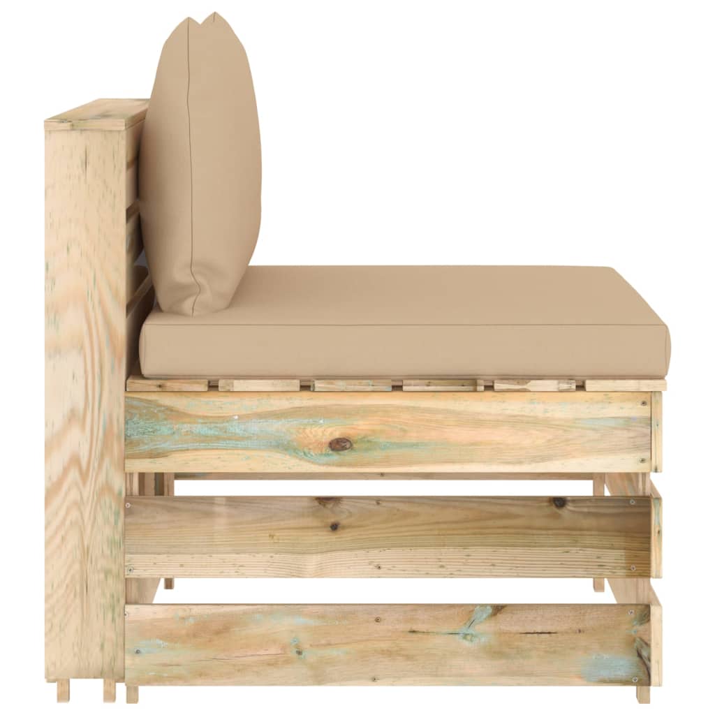Middenbank Sectioneel Met Kussens Groen Geïmpregneerd Hout 1 Beige en bruin