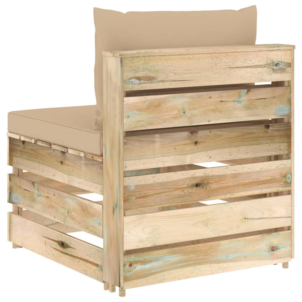 Middenbank Sectioneel Met Kussens Groen Geïmpregneerd Hout 1 Beige en bruin
