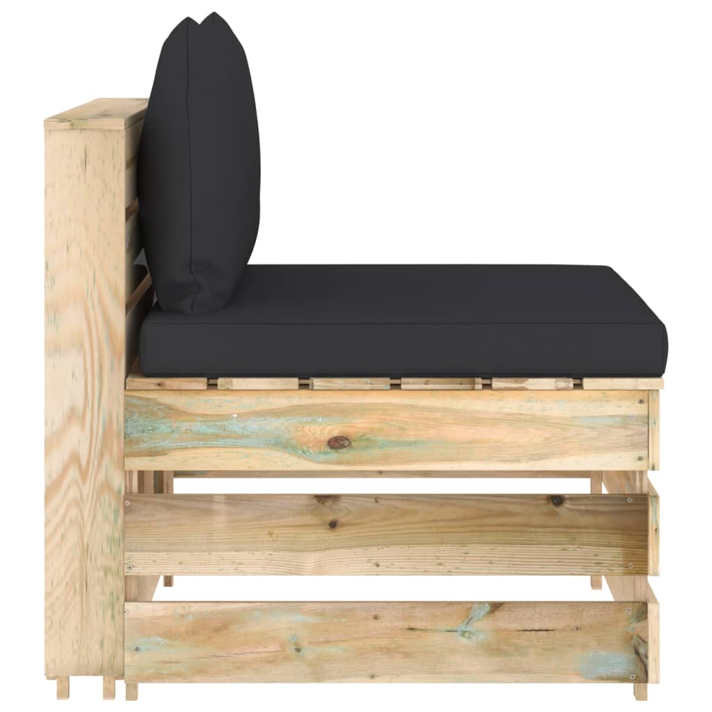 Middenbank Sectioneel Met Kussens Groen Geïmpregneerd Hout 1 Zwart en bruin