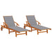 Ligstoelen 2 st met kussens massief acaciahout