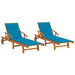 Ligstoelen 2 st met kussens massief acaciahout