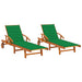 Ligstoelen 2 st met kussens massief acaciahout