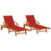 Ligstoelen 2 st met kussens massief acaciahout