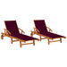 Ligstoelen 2 st met kussens massief acaciahout